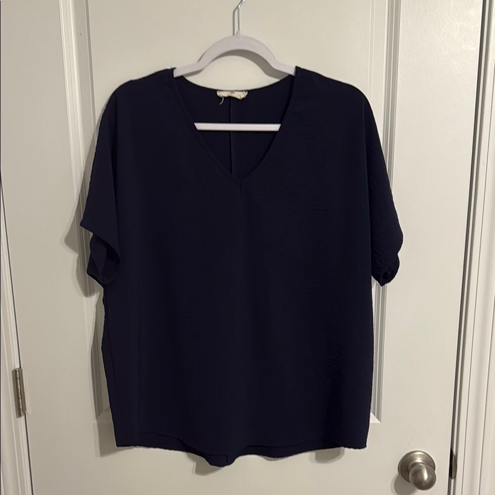 Entro Navy Blue V-Neck Blouse Women's Size Medium
